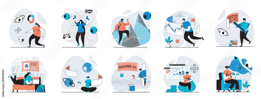 Leinwandbilder metaverse web concept with people scenes mega set in flat design. bundle of character situations wit