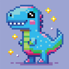 Obraz premium cute cartoon dino with 8 bit style vector illustration