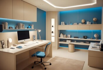Fototapeta premium minimalist interior design style futuristic home office sleek furniture state of the art technology