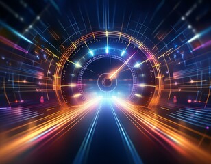Speedometer hologram. Accelerometer projection.  3D, digital illustration, graphic design with blur for fast, speed, acceleration, velocity,  drift, accelerate. Race, racing, drifting wallpaper. 
