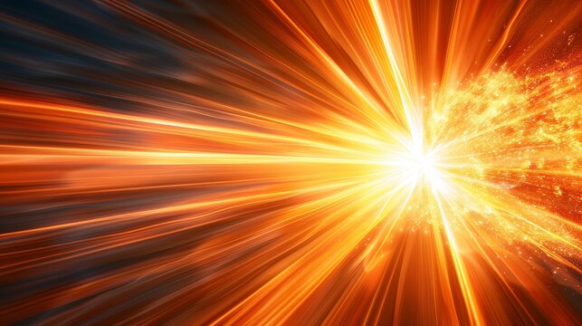 Vibrant abstract orange light burst on dark background with peach and golden sparkling rays