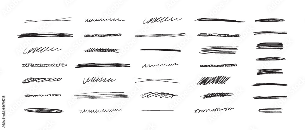 Poster hand drawn scribble line set. doodle collection of handmade lines, underlines and elements. letterin
