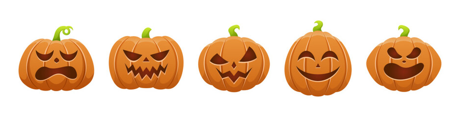 Vector set of halloween pumpkins isolated on white background