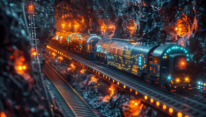 Obraz premium Data Mining for Insights, Miners extracting data from a digital mine, 