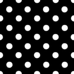 Fluffy distressed dots seamless pattern. Modern dots print. Dotted allover background. White textured circles in a row on black background