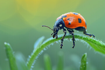 Fototapeta premium Beetle climbing a blade of grass