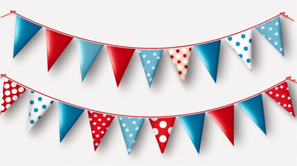 Fototapeta premiumBlue, white, and red party garlands with pennants create a festive and patriotic atmosphere