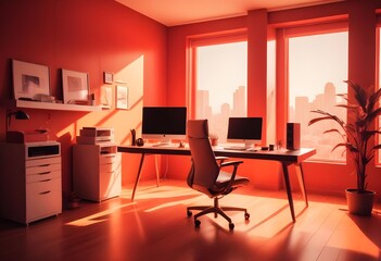 Fototapeta premium minimalist interior design style futuristic home office sleek furniture state of the art technology