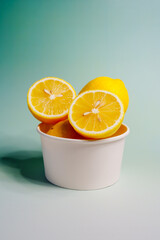 Studio shot photo of lemon against green background