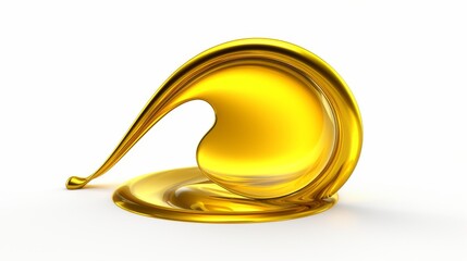 Shiny Oil Drop on White Background - 3D Engine Lubricant in Golden Yellow Hue. Stock Illustration of Liquid Oil.