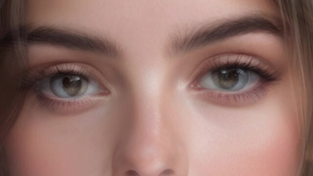 Many different girls look camera close-up. Lot mix race woman face. Multi ethnic group portrait. All us girl team head shot. Various skin tone care. Young adult age.