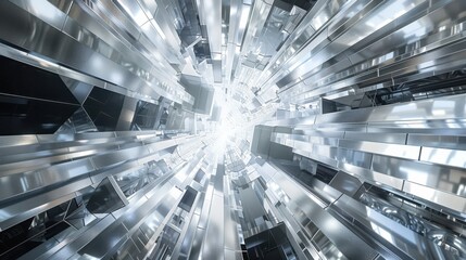 A large, empty space with many silver and white objects