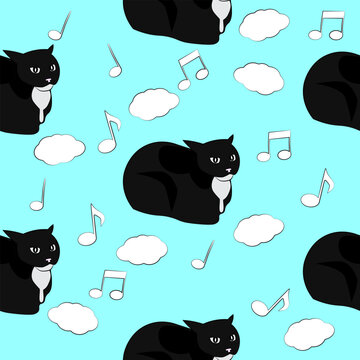 The pattern (infinite picture) of the cat meme - maxwell cat. The illustration is made in pastel colours. The picture conveys a joke, humour, laughter, music.