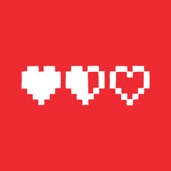 Hand drawn pixel health bar hearts. Vector illustration
