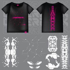 cyberpunk scifi gaming futuristic icon pattern  set collection template for fashion tshirt decoration decal, 2d illustration rendering vector element