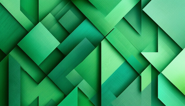 Geometric pattern of overlapping green rectangles creating a modern and sophisticated abstract background