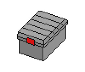 Isometric vector cardboard grey box in pixel style. Concept of cargo delivery