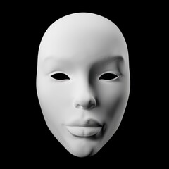 3d white face front view isolated on black background 