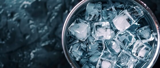 Fototapeta premium bucket of ice, abstract icy blue tones and crystal-clear texture, evoking a sense of coolness and purity