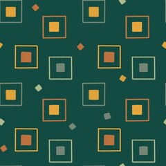 Seamless geometric pattern with squares on green background 