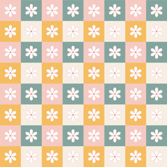 Seamless pattern with flowers.Geometric abstract background.Daisy in square vector  graphic illustration.