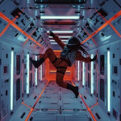 girl in cosmos in weightlessness