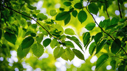 Obraz premium Nature of green leaf in garden at summer. Natural green leaves plants using as spring background cover page environment ecology or greenery wallpaper