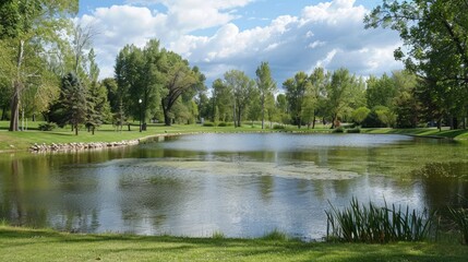 Ponds offering fishing and sports as recreational options in a horizontal setting