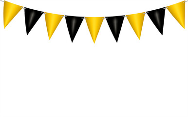Bunting flags in black and gold isolated on a white background with copyspace