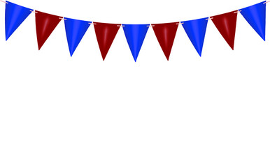 Fototapeta premium A string of bunting in red and blue isolated on a white background with copyspace
