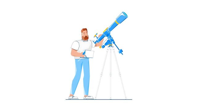 Man Looking at the Stars Through the Telescope 2D Animation.