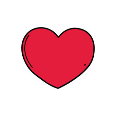 Hand drawn cartoon red heart on white background.