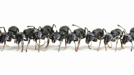 March of the ants on a white background