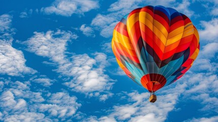 Naklejka premium Colorful hot air balloon flying in blue sky with clouds