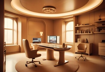 Fototapeta premium minimalist interior design style futuristic home office sleek furniture state of the art technology