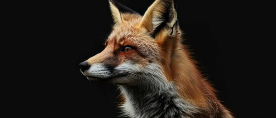Fototapeta premium fox looks away against the black backdrop, its silhouette blending into the darkness of the night