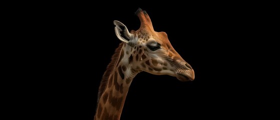 Obraz premium giraffe gazes into the darkness, its silhouette poised against the enveloping black background