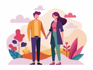 Bisexual Couple Holding Hands - LGBTQ+ Love and Pride Vector Illustration