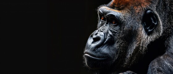 gorilla looking against a black background