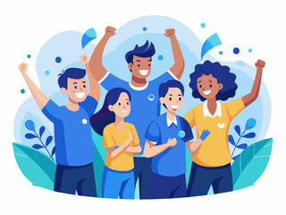 Fototapeta premium Inclusive Sports Team Celebrating Victory - Teamwork and Diversity Vector Illustration
