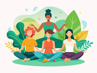 Inclusive Group of Yoga Practitioners - Wellness and Diversity Vector Illustration
