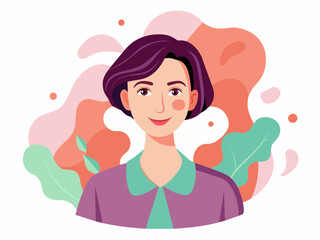 Eastern European Woman with Short Hair Looking Happy - Vector Illustration