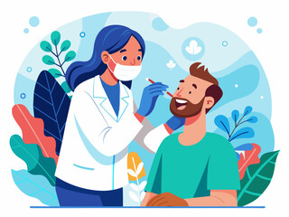 Obraz premium Dentist Examining a Patient's Teeth with Abstract Background - Vector Illustration