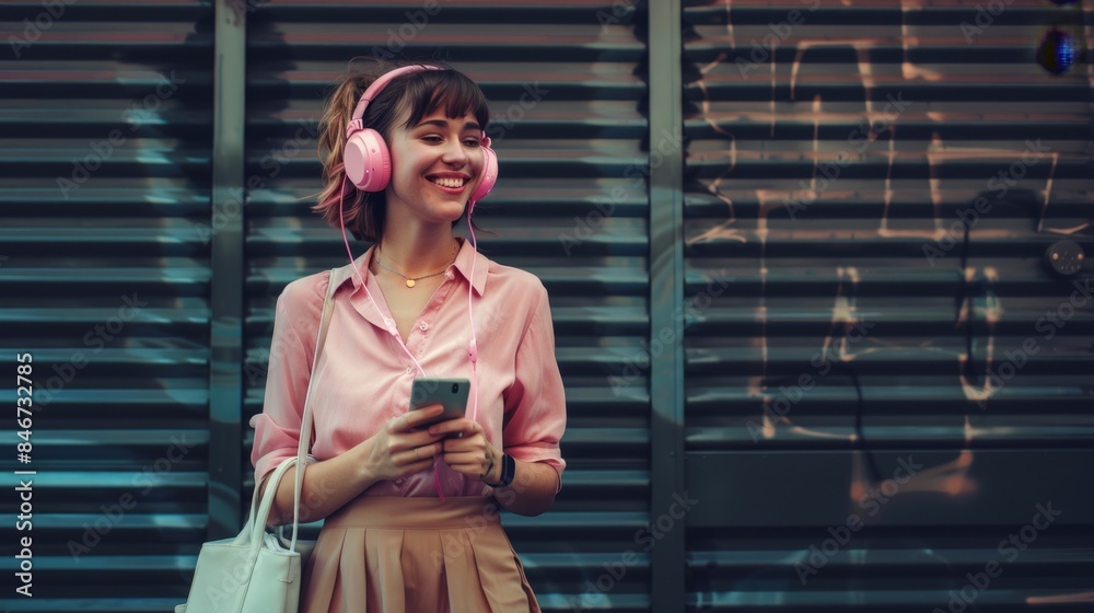 Poster a woman with pink headphones