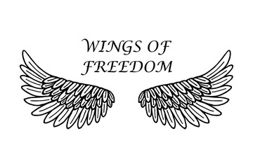 Obraz premium WINGS OF FREEDOM. Vector stock illustration eps10. Isolate on a white background, outline. Hand drawing. Adobe Illustrator Artwork
