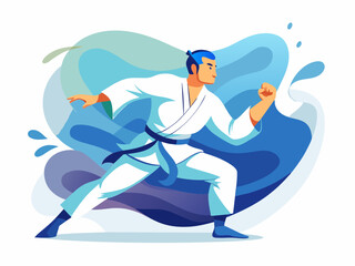 Man Doing Judo with Abstract Background - Vector Illustration