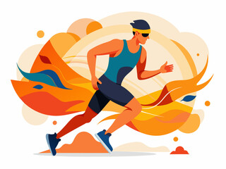 Man Doing Triathlon with Abstract Background - Vector Illustration