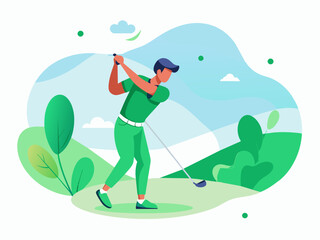 Man Playing Golf with Abstract Background - Vector Illustration