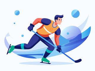 Man Playing Ice Hockey with Abstract Background - Vector Illustration