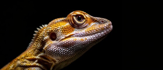 wild reptiles looking away against a black background